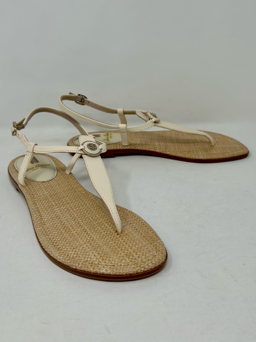 NEW Sam Edelman Gigi Cream T-Strap Woven Flat Sandals Women's Size 8 - Picture 3 of 8